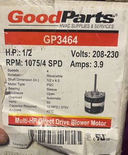HVAC Multi -HP direct drive blower motor
