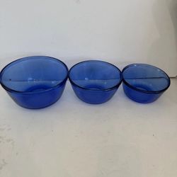 Anchor Ovenware 1qt 1.5qt 2.5qt Cobalt Blue Glass Mixing Bowl Set of 3