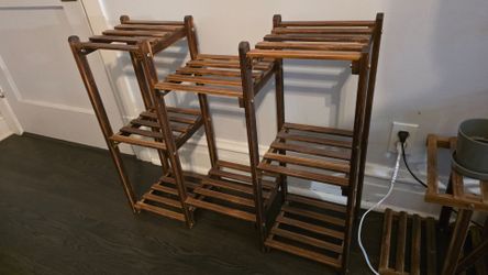 Wooden plant shelves