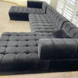 Ariana Velvet Black Double Chaise Sectional 2599
