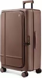 1#NINETYGO Large Checked Luggage 29 Inch, Flat Top Opening Checking In Luggage with Brake Wheels, Expandable, Coffee-Infused PC Hard Shell, Eco-Friend
