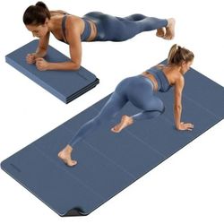 Foldable Fitness Yoga Mat 10mm Extra Thick Non-Slip TPE 75x26 Extra Long-Wide Blue Black
