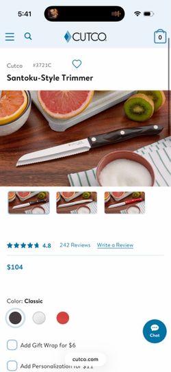4 CUTCO #3721 Santoku-Style Trimmer Knives — Black Handles