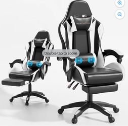 Ergonomic Gaming Chair w/ Massage Lumbar & Footrest White/Black