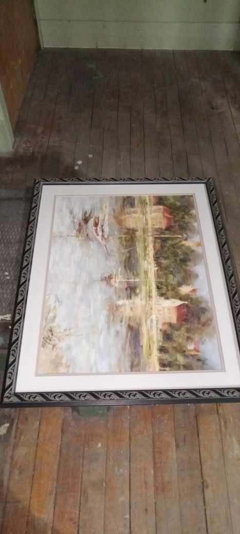 Lake Print Framed And Matted Art Deco Piece 