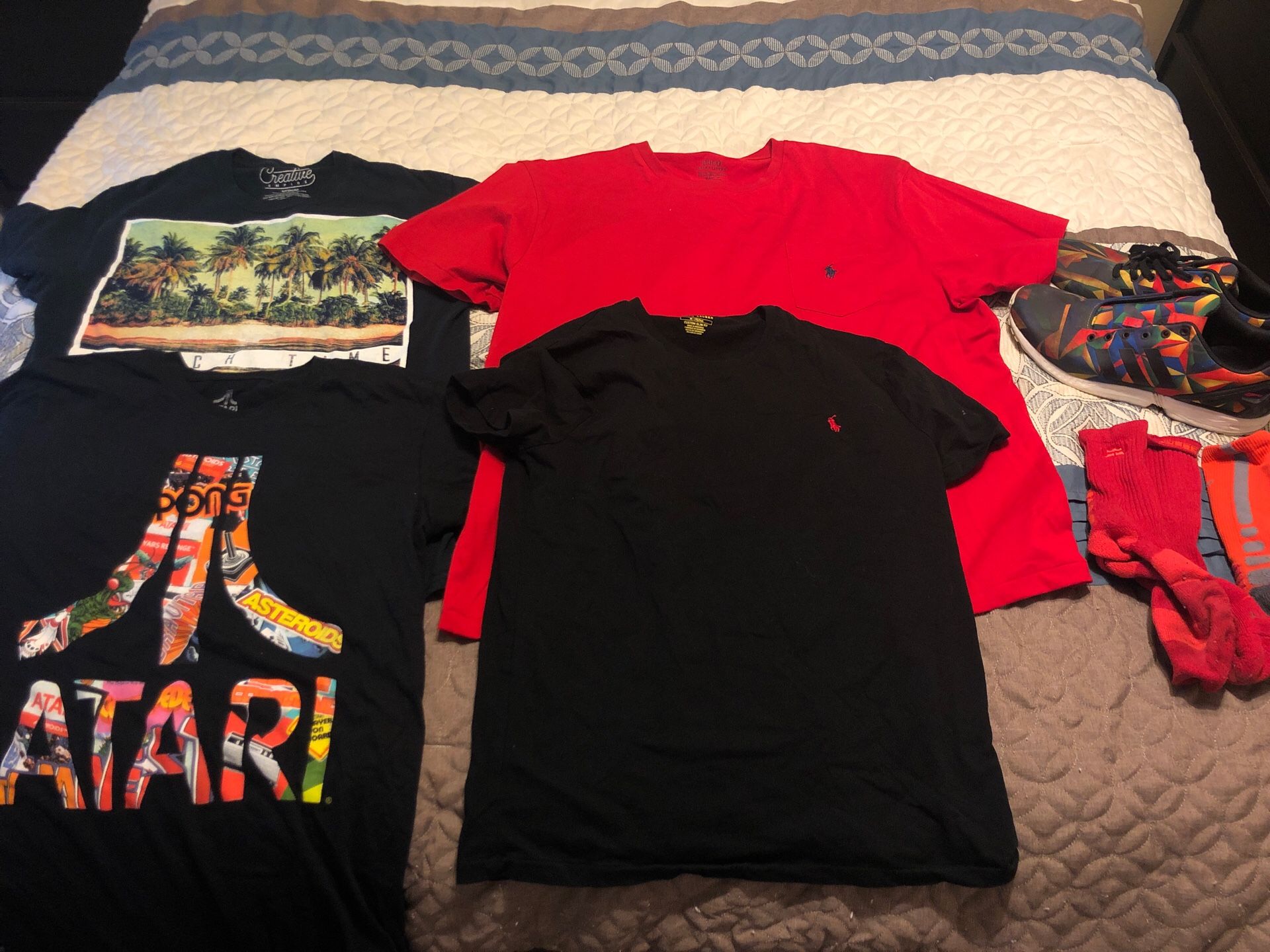 Polo Ralph Lauren / Graphic T- shirts / Nike Elite socks / Adidas sz 11 bundle