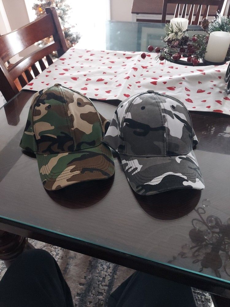 2 brand new camouflage valcro baseball Caps Hats