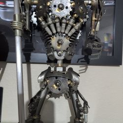 Metal sculpture scrap metal robot
