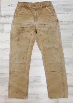 Carhartt Brown Flannel Lined Double Knee Work wear Carpenter Pants 33 X 32