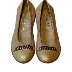AGL Nude Leather Ballet Flats with Chain Detail – Size 37.5 – Made in Italy  