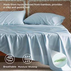 Bedsure Queen Sheet Set, Rayon Derived from Bamboo, Cooling Sheets, Deep Pocket Up to 16", PureWoven, Breathable & Soft, Hotel Luxury Silky Bedding fo