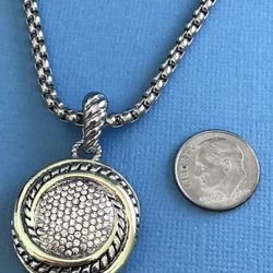 Sparkling CZ Pendant with Adjustable 16” to 18” Chain Silver w/Gold Trim *Pickup Boca Raton