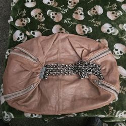 Betsey Johnson Genuine Leather Chain Shoulder Bag Pink Taupe Clutc. $60 Shipped $45 Local