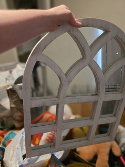 Rustic Cathedral Arch Wall Mirror - White Wash