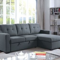 Brand New Dark Gray L-shaped Design Reversible Chaise Pullout Sleeper Sectional Sofa