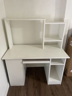 White Computer Desk with Hutch & Keyboard Tray