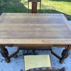 Solid Oak Dinning Room Table Old With Buffet 