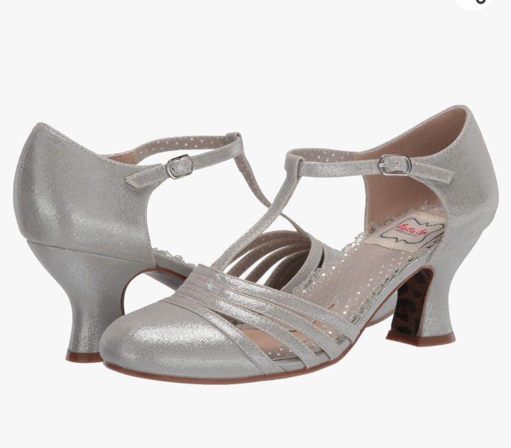 Bettie Page 2"T, -Stap Shoes With Metallic Fabric