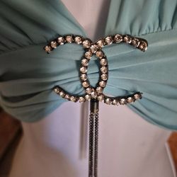 🔥 ABSOLUTELY STUNNING TEAL GREEN WITH SILVER CC BY CHARMING USA SIZE:SMALL- MEDIUM**** A DEFINITE BEAUTY..HALTER TOP!*** $25!🔥