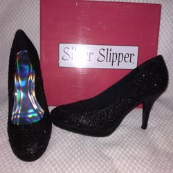 Sparkling Silver Slipper Pump Heel Size 8 1/2