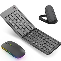 Wireless Bluetooth Keyboard & Mouse Combo, Foldable Mini Portable Typepad for iPad, iPhone, Tablet,Folding Rechargeable & Compatible with iOS, Windows