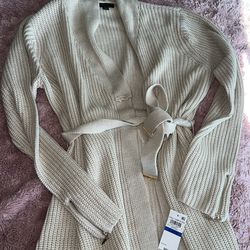 NEW Macys Sparkle Knit Cardigan with Gold Zippers & Belt (Size:XL)