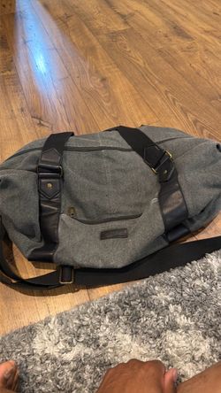 Gray Chaps Canvas Duffle Bag with Leather Trim