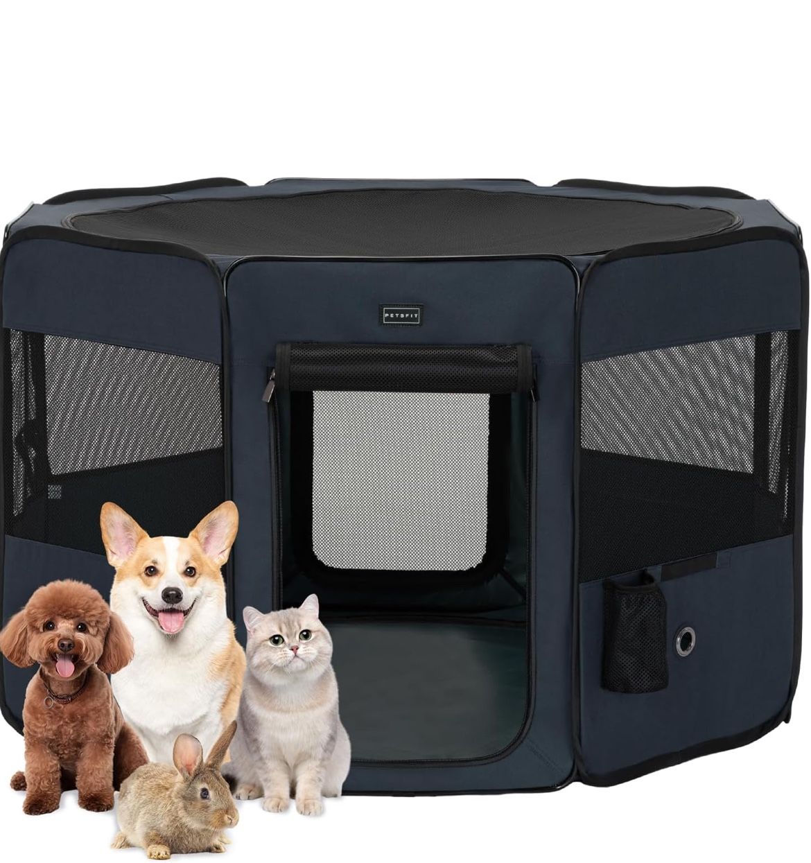 PETSFIT Dog Playpen, 45.5" Sturdy Pop Up Dog Kennel Foldable Dog Pen Indoor Outdoor Puppy Playpen for Medium Dogs Cats with Traveling Bag Zipper Seale