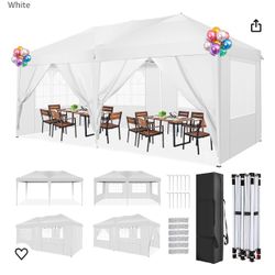 10'x20' Outdoor Party Tent, Large Wedding Birthday Tents for Parties, White Canopy Tent with 6 Removable Sidewalls