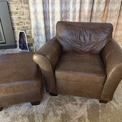 Over-sized Leather Chair & Ottoman