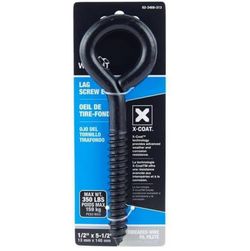 0.5 x 5.5 in. Steel Lag Screw Eye, Black - 350 lbs
