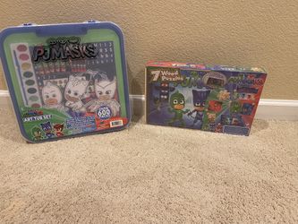 NEW PJ Masks Activity Art Tub & NEW PJ Masks 7 Wooden Puzzles