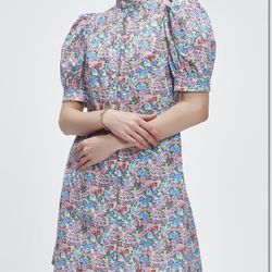 Medium Women's Summer Floral Dress Short Sleeve Button Down Shirt Mini Dress Ruffle Mock Neck Shift 