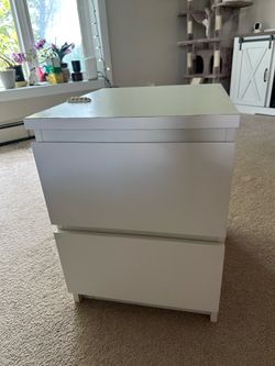 White sturdy IKEA MALM 2-drawer chest minimalist bedside table or nightstand