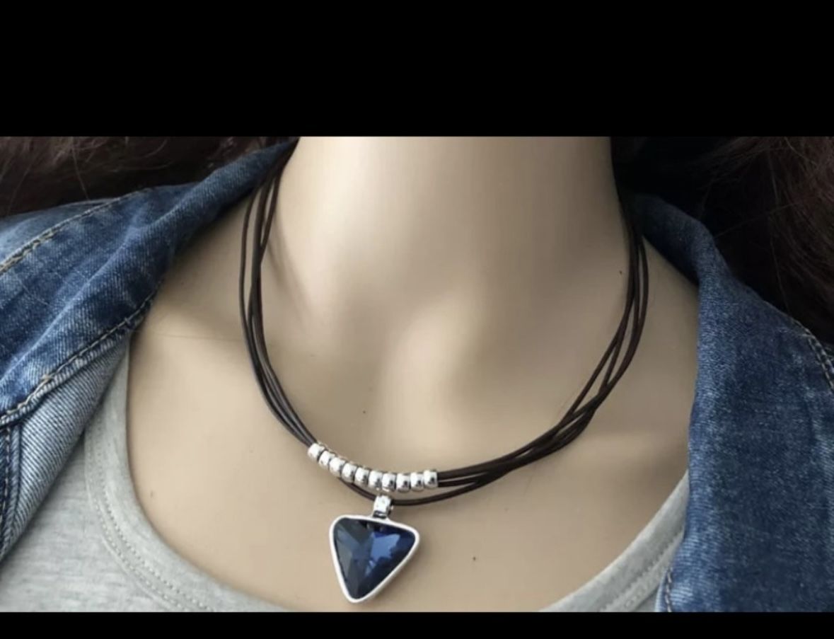 New Blue Tourmaline Leather Necklace
