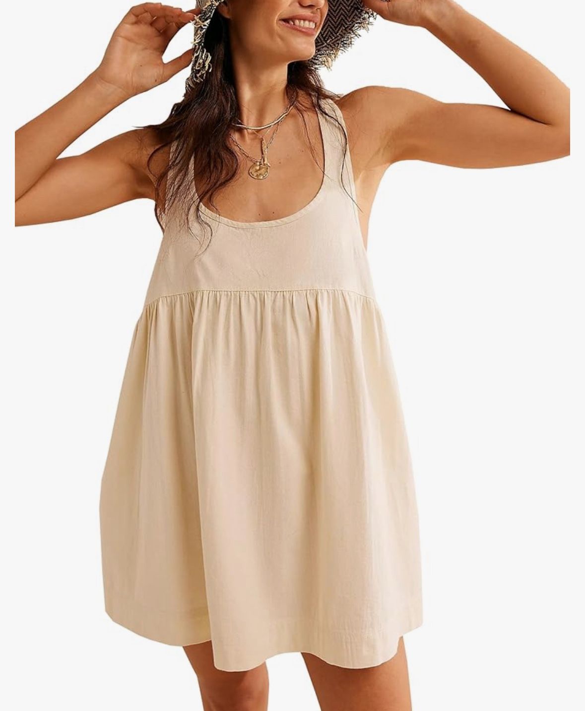 New Womens Summer Dresses Sleeveless Square Neck Mini Dress Open Back Casual Babydoll Sundress