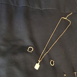 18k Gold Plated Chain & m Charm 10k Baby Earrings