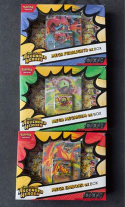 Lot of 3 Sealed Pokemon Ascended Heroes Mega ex Box Feraligatr Emboar Meganium
