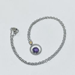 Authentic Tacori Sterling Silver & 18K Bold Bloom Amethyst Necklace