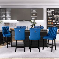 Bar Stools Set of 4, Button Tufted Counter Height Bar Stool Chairs with Nailhead Trim&Handle Ring, Padded Kitchen Island Barstools w/Solid Wood Frame,