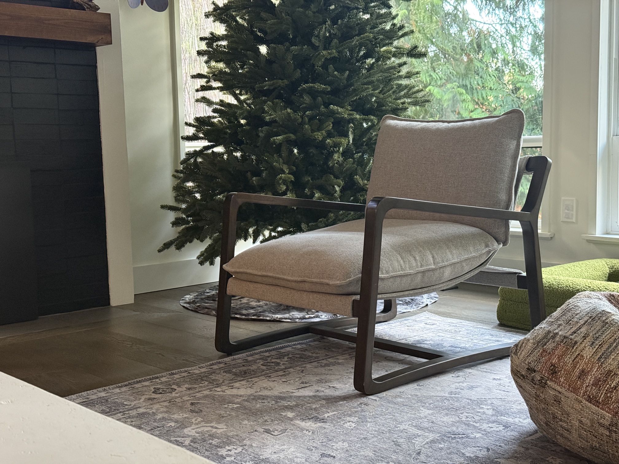 Crate & Barrel Modern Wood-Frame Polly Chair – Neutral Fabric, Mid-Century Style