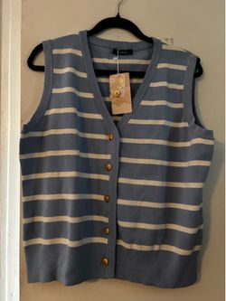 Women’s XL white and baby blue vest gold buttons
