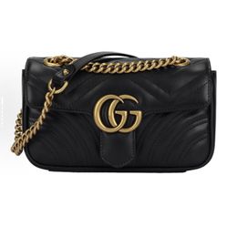 GUCCI GG Marmont Gold Retro Double G Logo Embossed Leather Marmont 22 Chain Flip Bag Shoulder Bag Crossbody Bag Mini(p540)53
