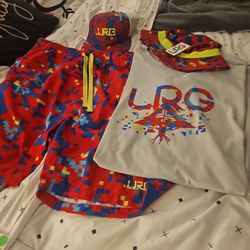 LRG Swim Trunks Tee Shirt Fitted Cap Fisher Hat