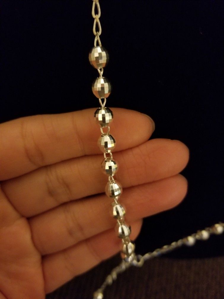 925 Italy Sterling Silver Diamond Cut Beads Virgin Mary Rosary Necklace 28" for Men Women Rosario Plata 925 Virgen De Guadalupe 28"