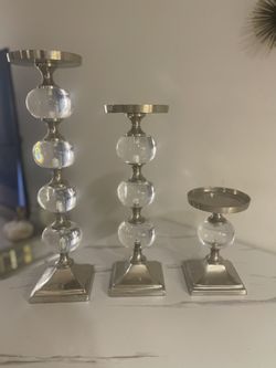 Silver And Clear Pillar Candle Holder 