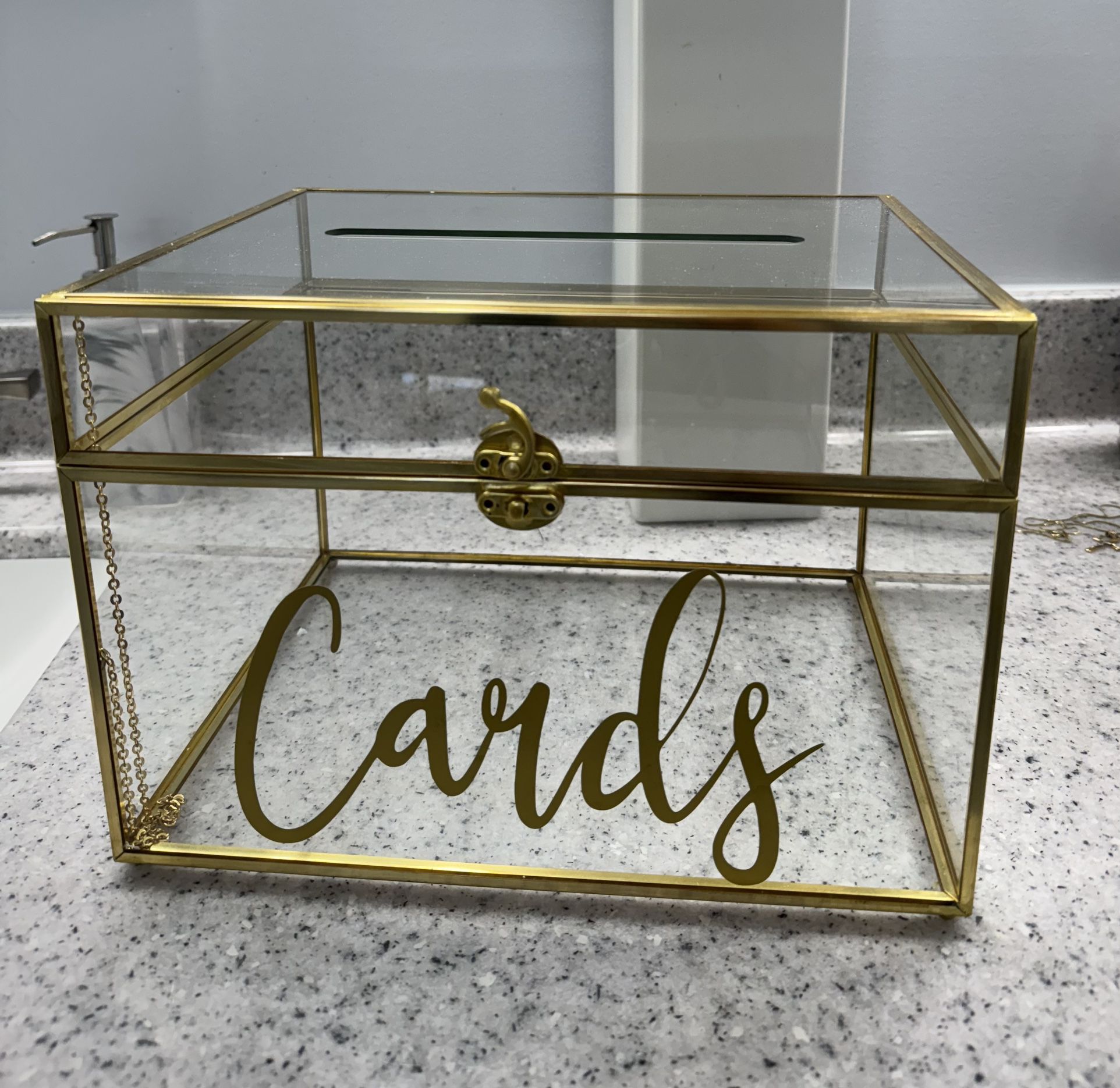 Glass with Gold Trim Wedding Cards Box