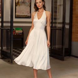 White Satin Elegant Midi Dress