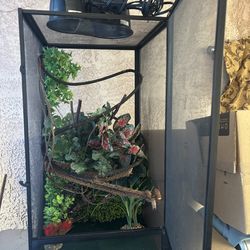 Jaula para camaleón color negro con lámpara