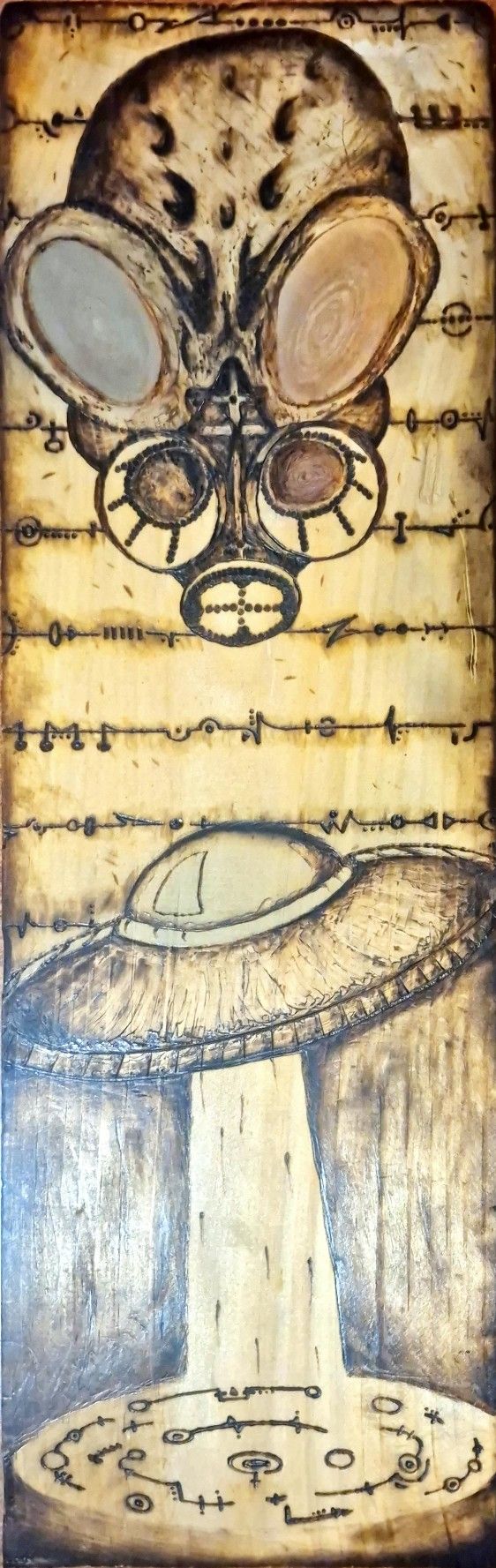 Alien Encryption Woodburning, Pyrography
